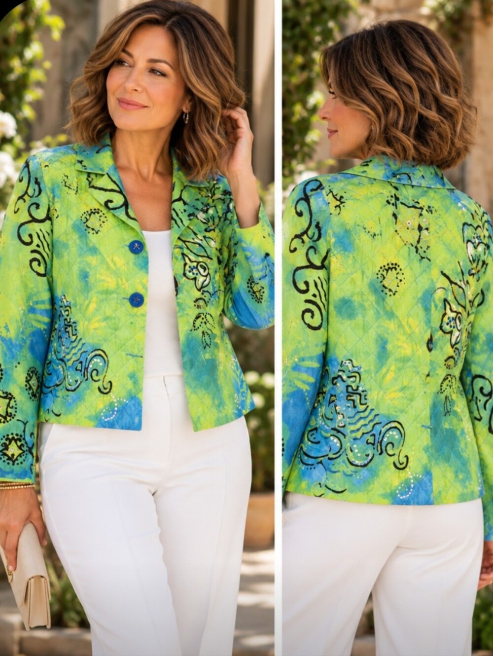 Christina Hope Petite Medium 100% Silk Quilted Embellished Art-to-Wear Jacket